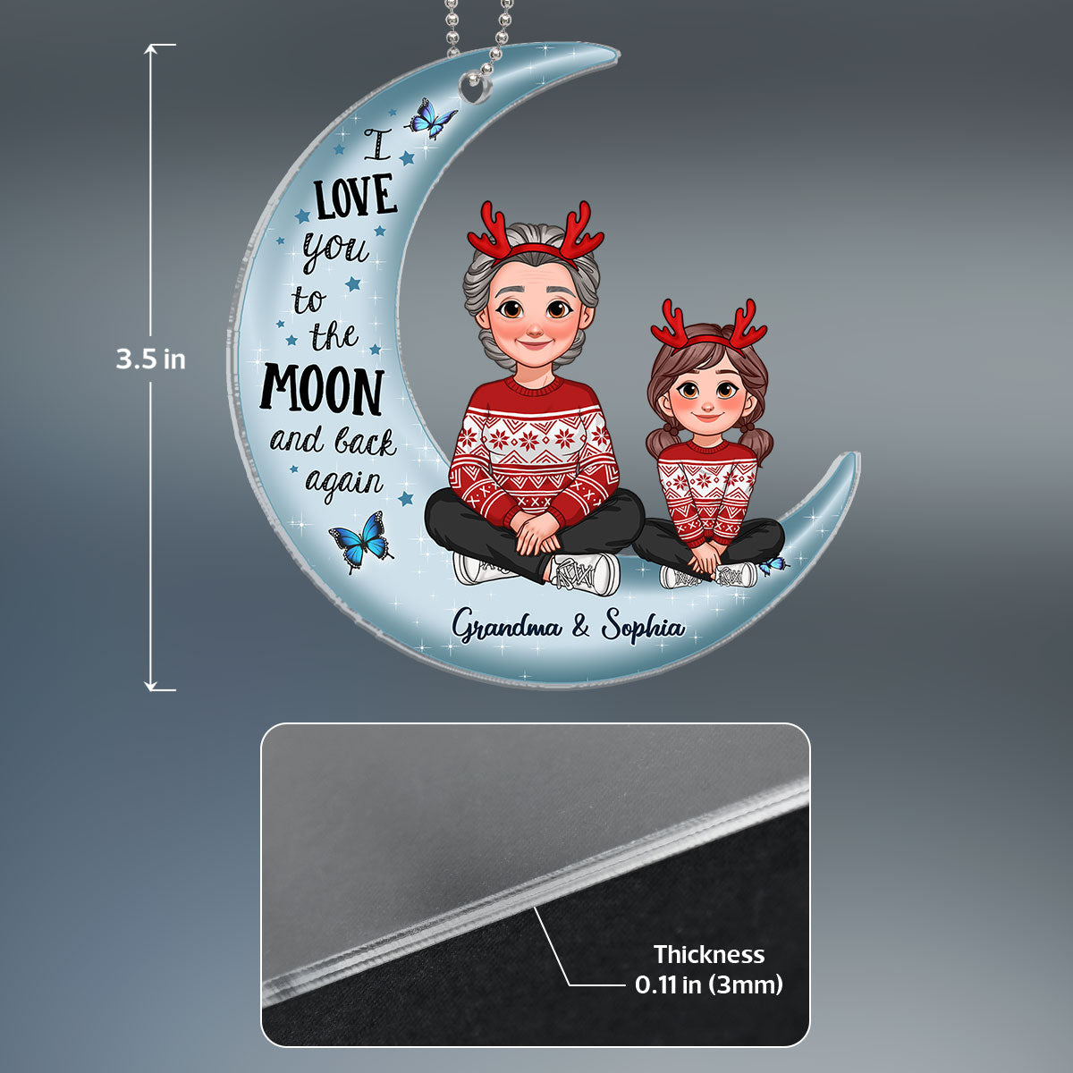 Love To The Moon And Back Christmas Gift For Grandchildren Personalized Acrylic Ornament