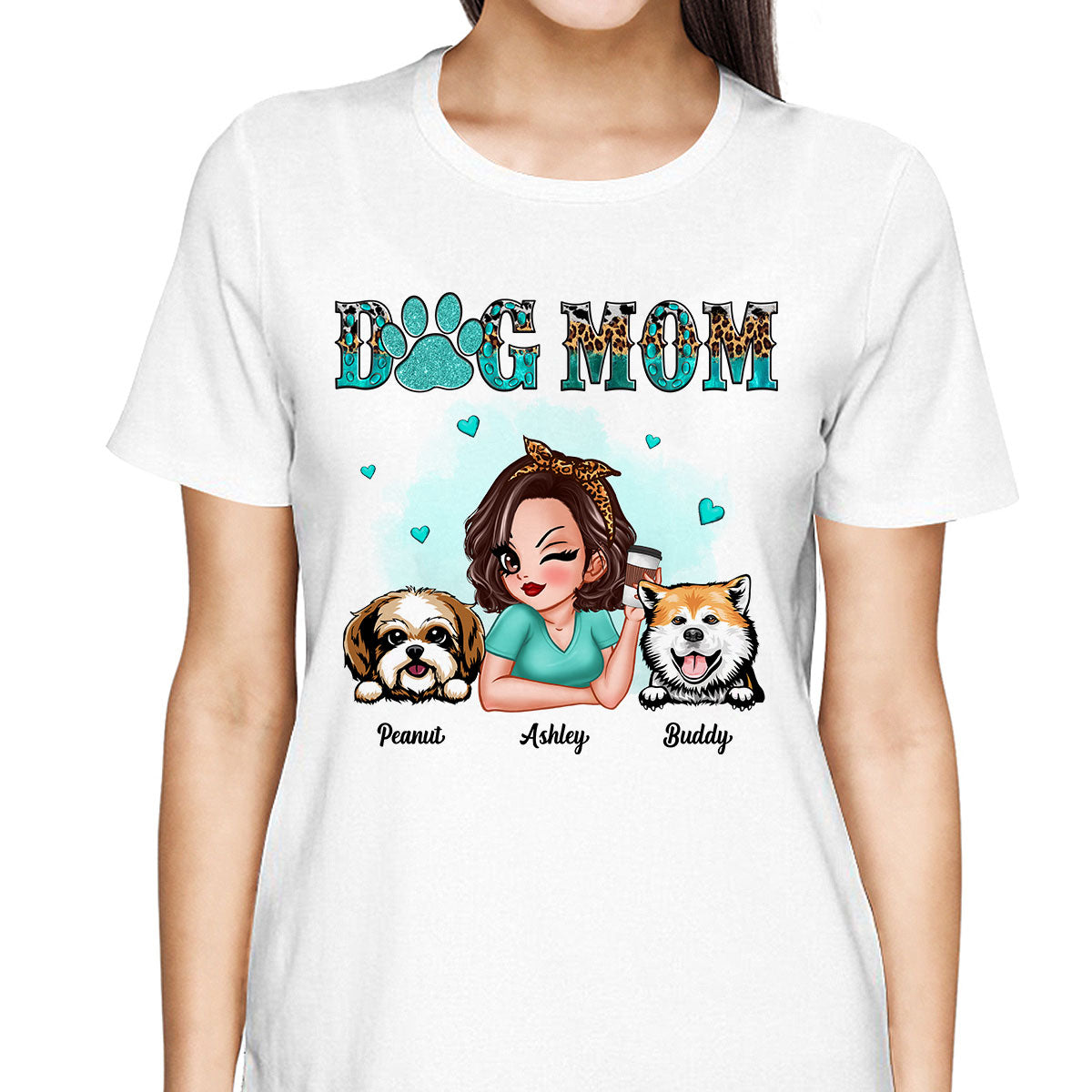 Teal And Leopard Dog Mom Gift For Dog Lovers Personalized Shirt