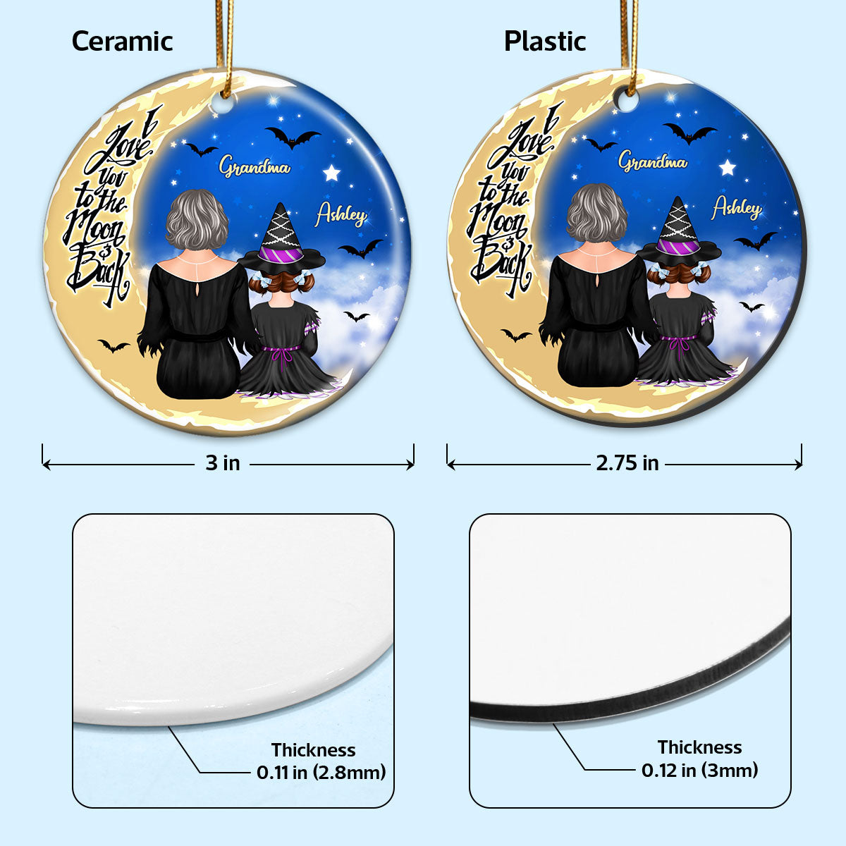 Grandma Grandkids On Moon Back View Halloween Personalized Circle Ornament
