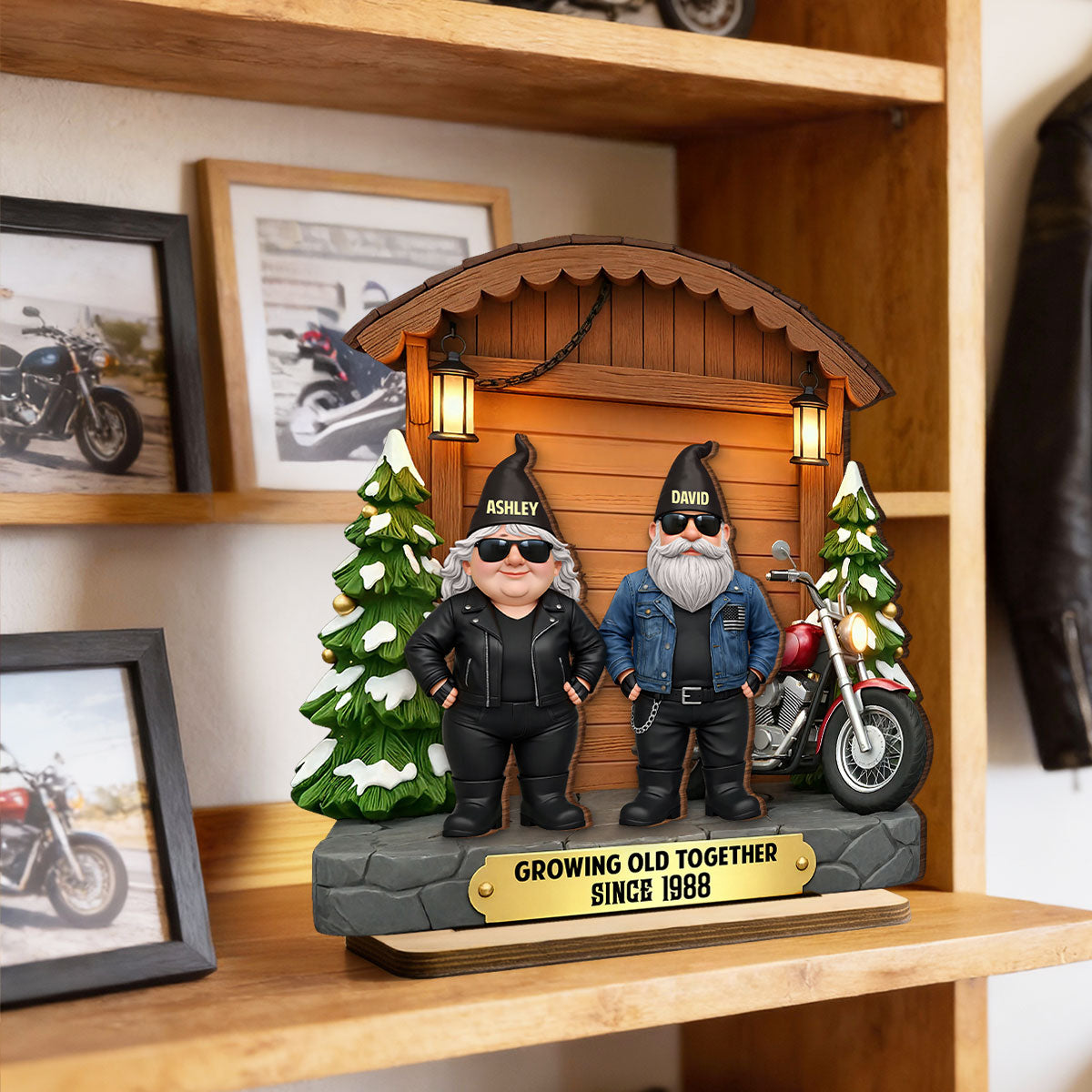 Growing Old Together Biker Couple - Personalized 2-Layered Wooden Plaque - Anniversary, Valentine's Day Gift, Gift For Him, Gift For Her