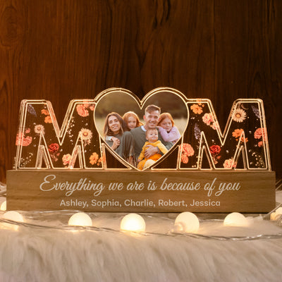 Mom Everything I Am Is Because Of You Birth Month Flower Photo Upload Personalized Led Night Light, Gift