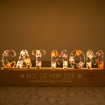 Cat Mom Watercolor Cute Cats Personalized LED Night Light