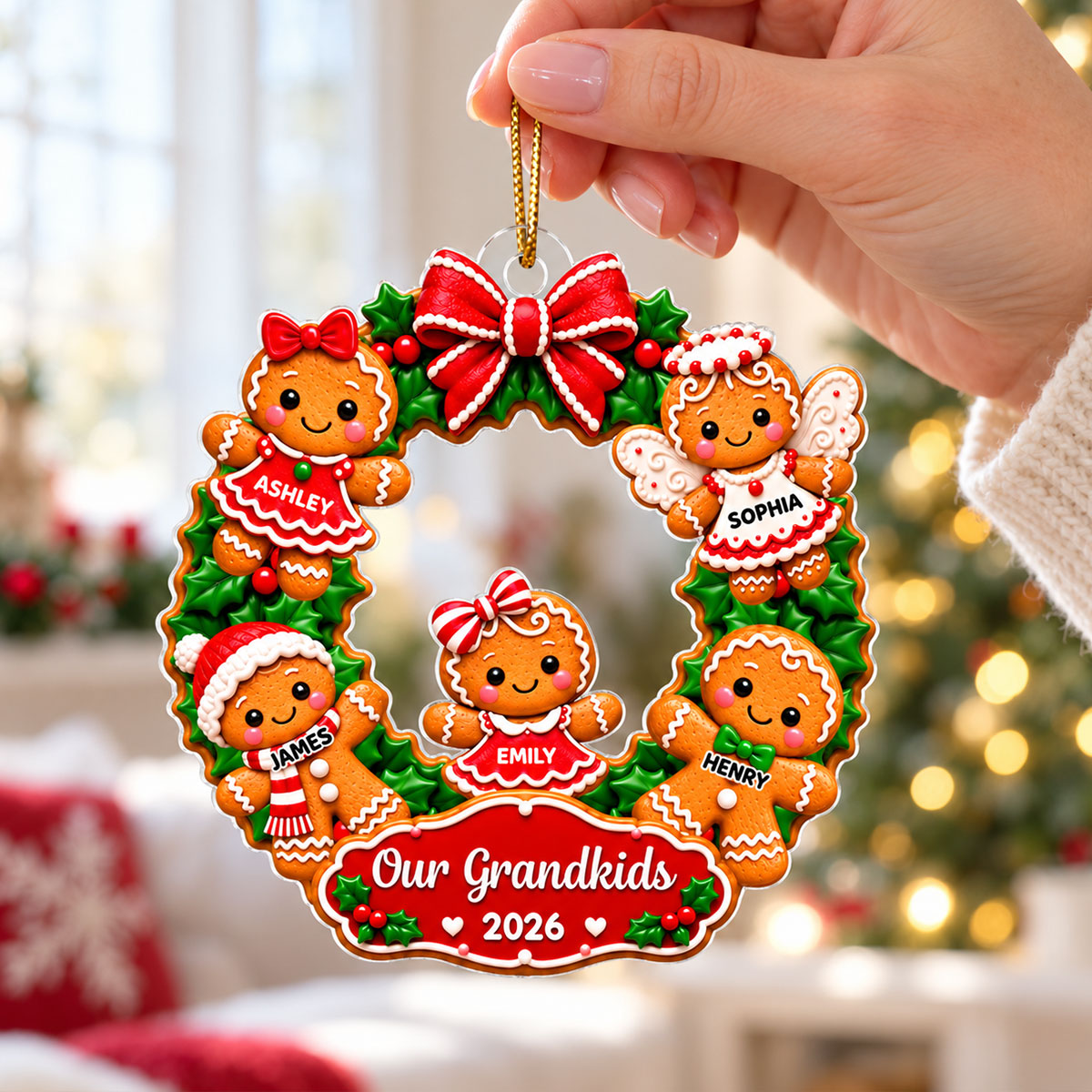 Sweetest Grandkids Gingerbread Wreath - Personalized Acrylic Ornament - Christmas Gift For Kids, Grandkids