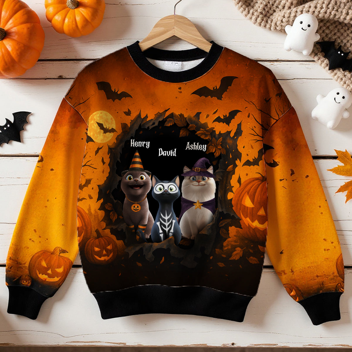 Halloween 3D Cat in Haunted Escape Personalized 3D Sweatshirt, Halloween Costume for Cat Lovers
