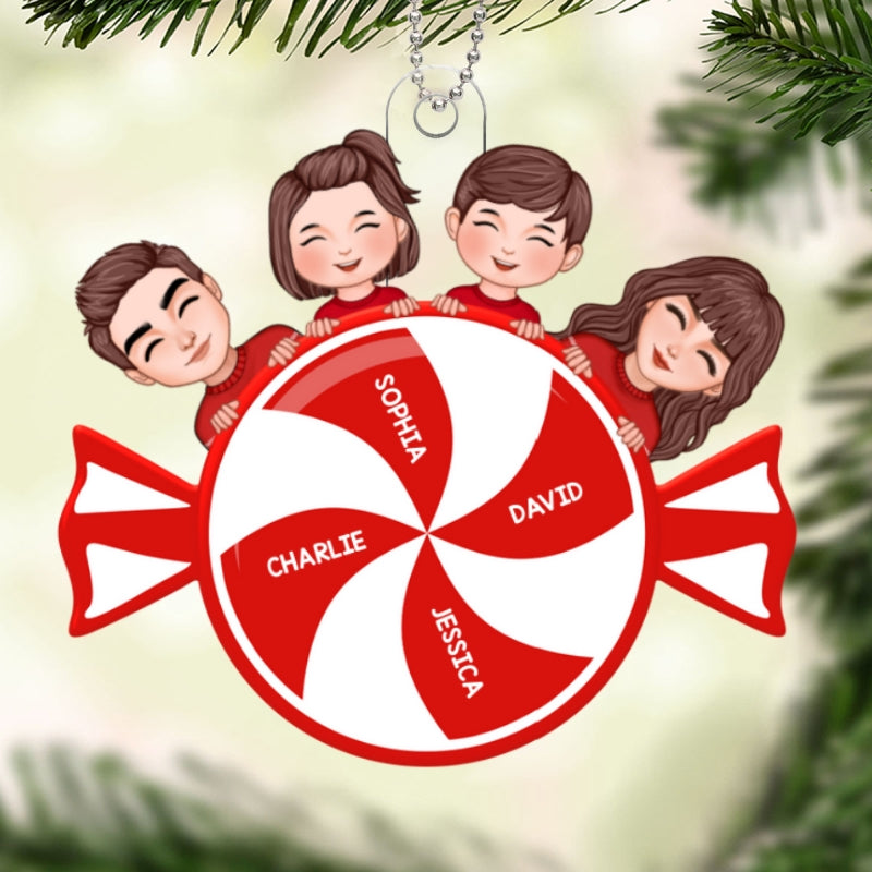 Family Dad Mom Kids Dogs Cats Christmas Peppermint Personalized Acrylic Ornament