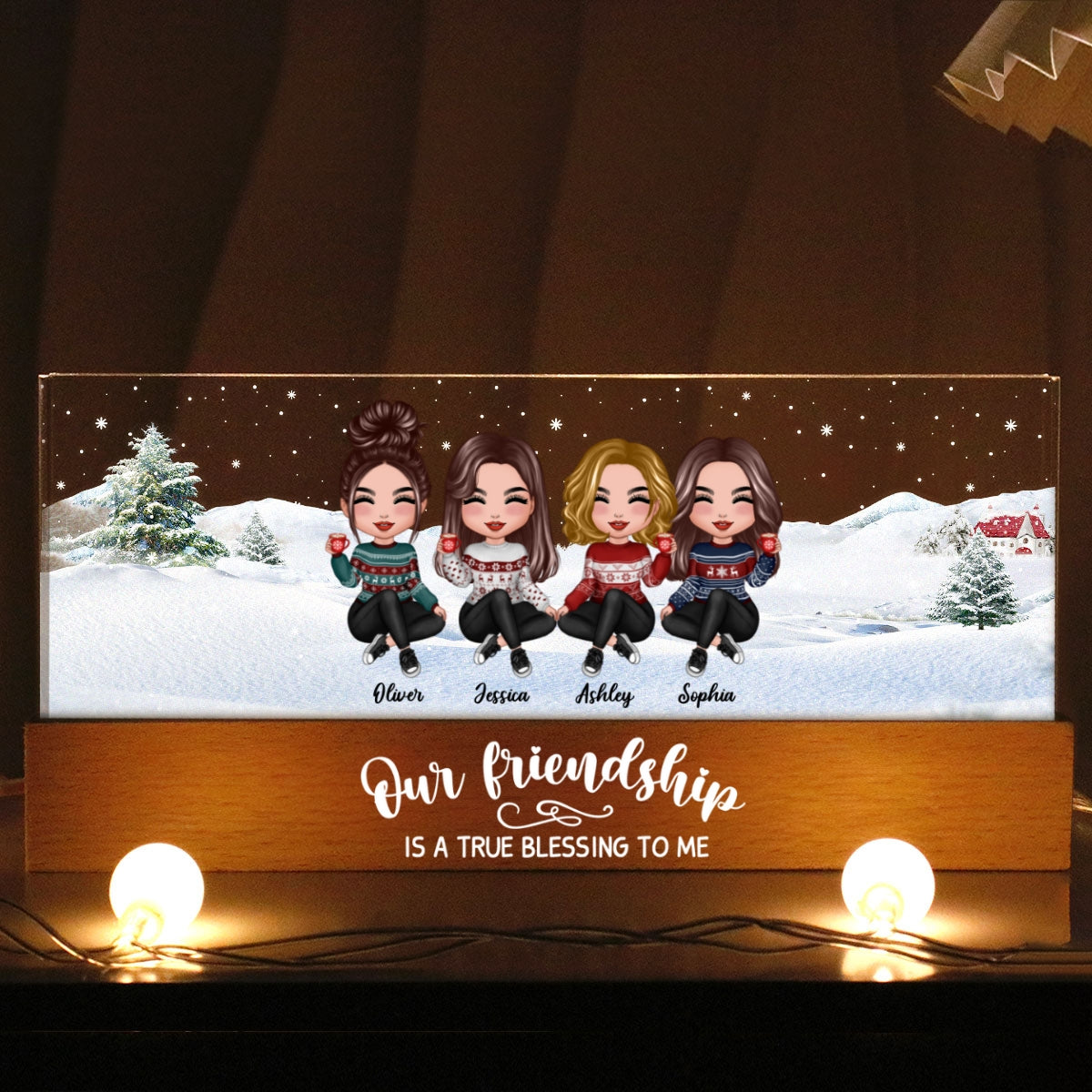 Our Friendship Is A True Blessing To Me Besties Personalized Acrylic Block LED Night Light