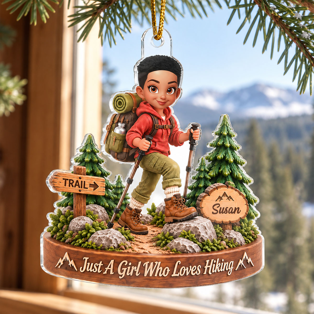 Just a Girl Who Loves Hiking - Personalized Acrylic Ornament - Christmas Gift for Daughter, Granddaughter
