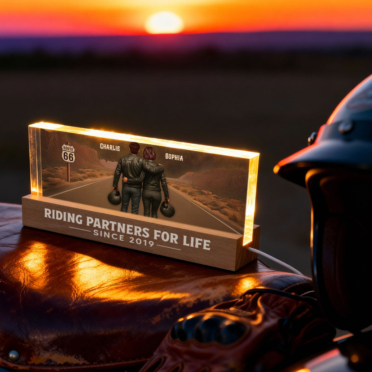 Eternal Love Back View Biker Couple Riding Partners For Life - Personalized Acrylic Block LED Night Light - Heartfelt Valentine's Day Gift, Anniversary Gift For Couple, Bikers, Gift For Him, For Her