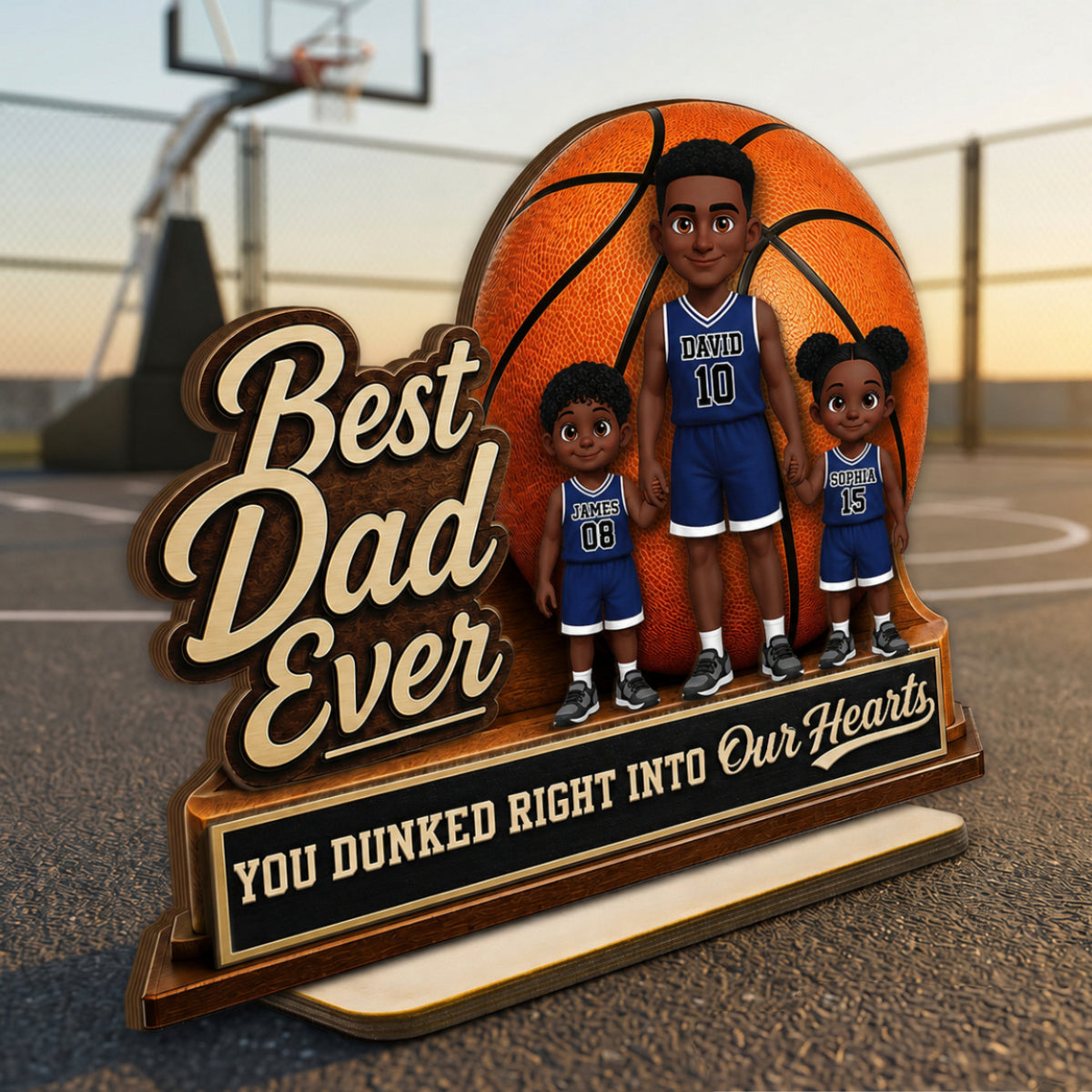 You Dunked Right Into Our Heart - Personalized 2-Layered Wooden Plaque - Father's Day Gift For Basketball Dad
