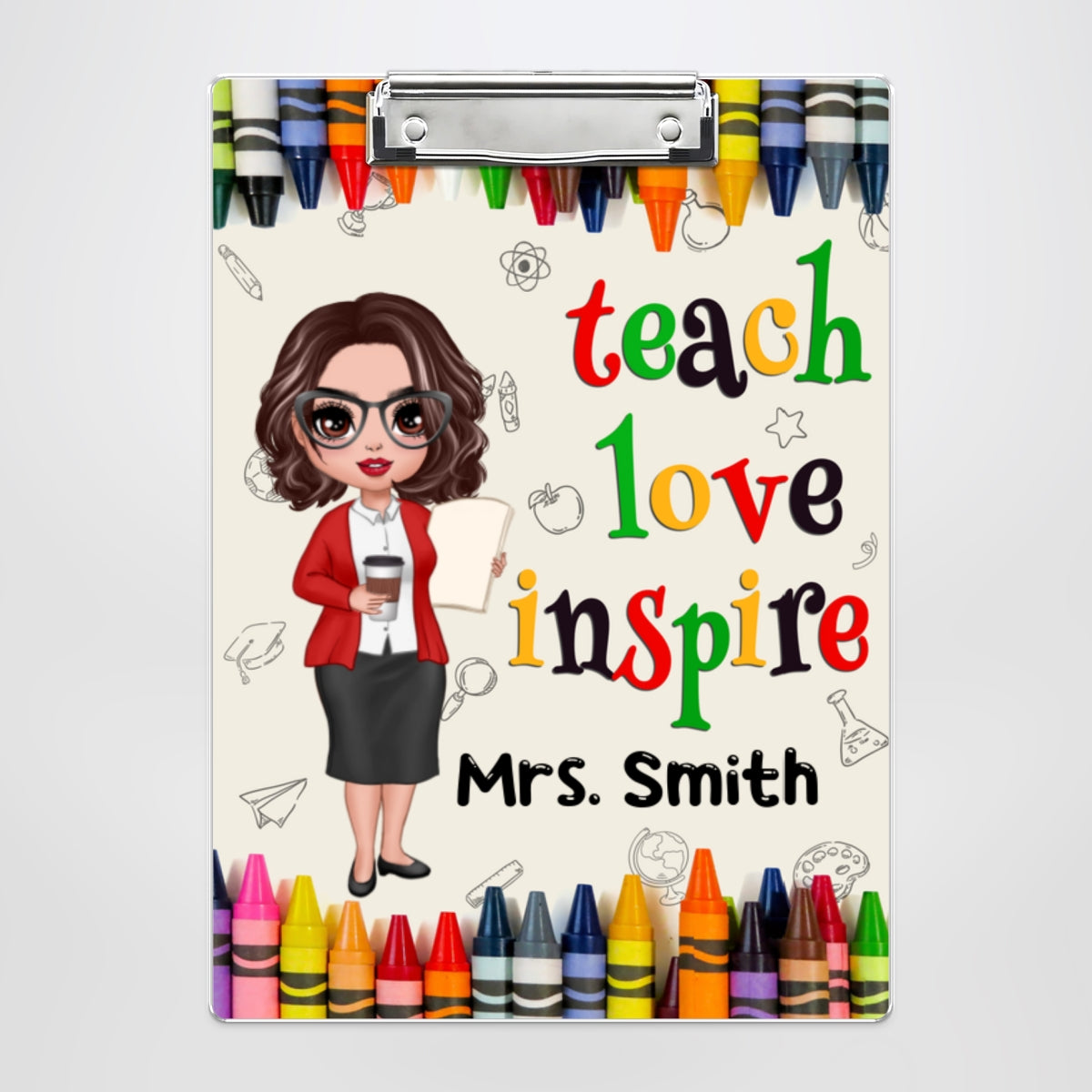 Teacher Teach Love Inspire Personalized Acrylic ClipBoard, Gift For Teacher