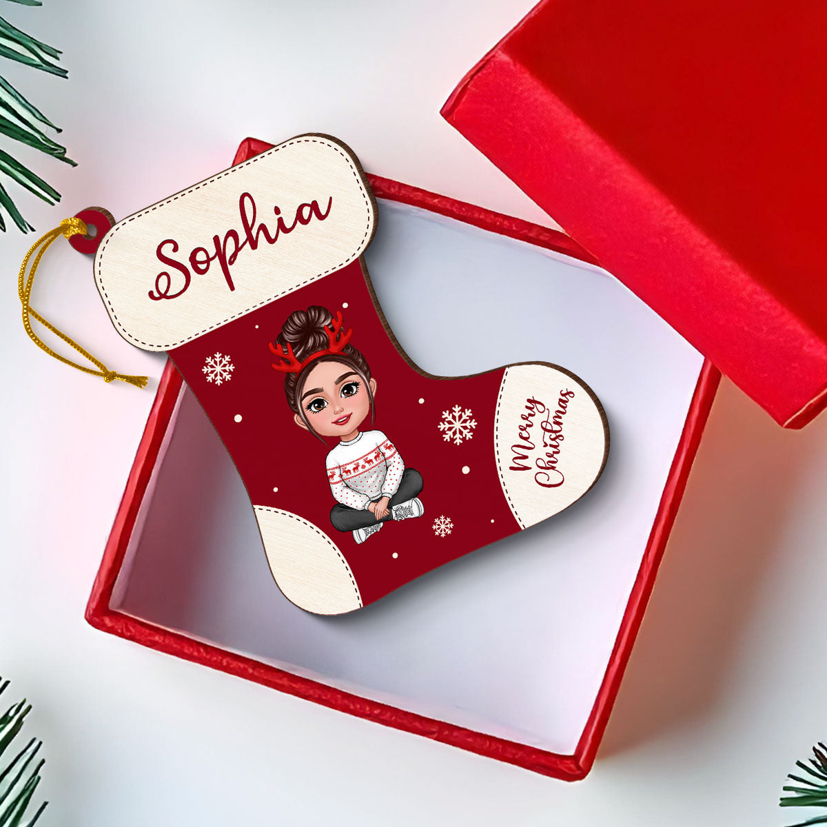 Christmas Stocking Cute Doll Kid Teenage Personalized Money Gift Card Holder Ornament, Unique Christmas Gift For Daughter, Son, Granddaughter, Grandson