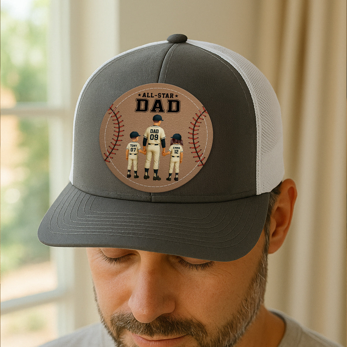 All-Star Dad Baseball Dad & Kids Personalized Leather Patch Hat