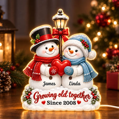 Snowman Couple Growing Old Together - Personalized Light Box - Heartfelt Christmas Gift for Her, for Him
