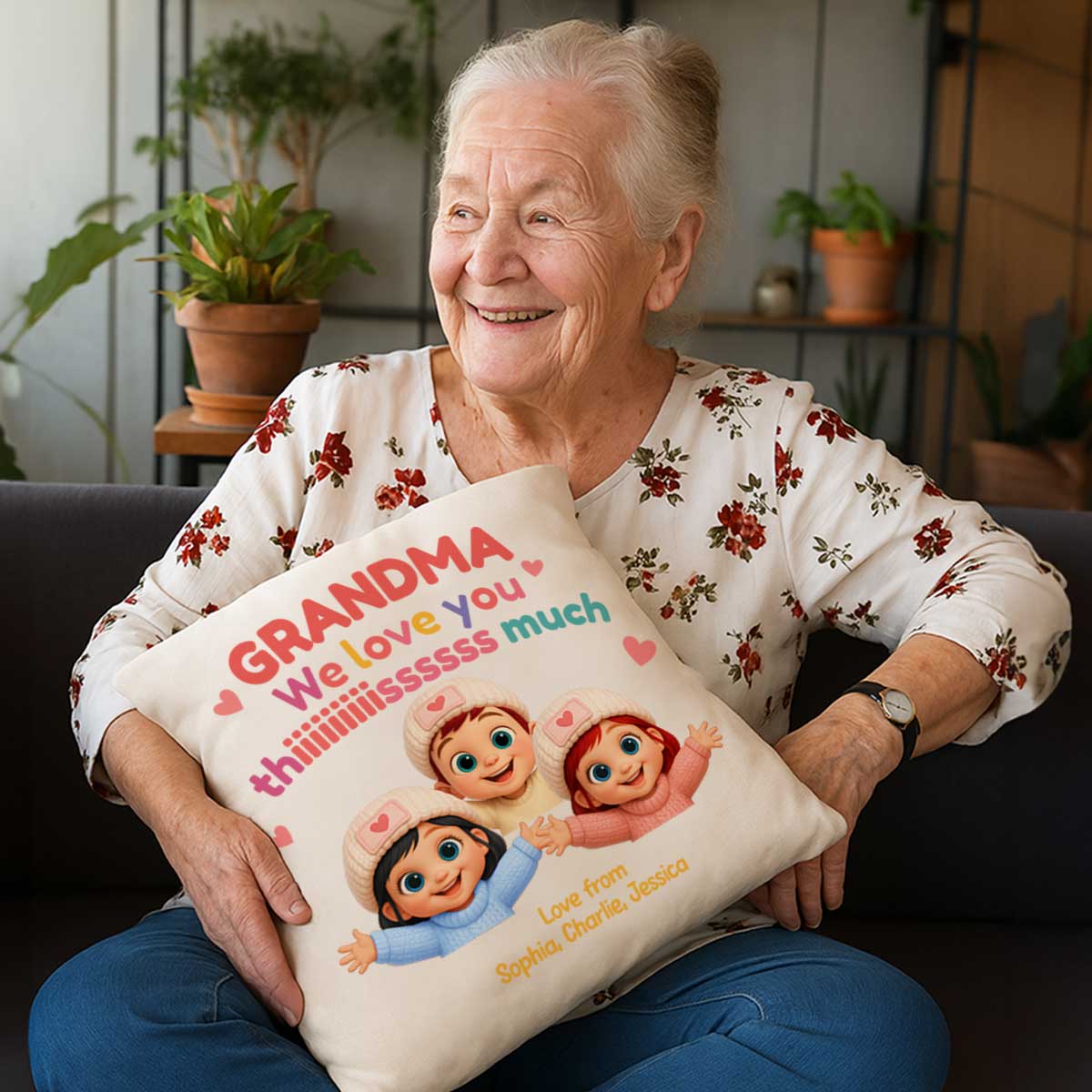 Grandma We Love You This Much Personalized Pillow, Gift for Grandma