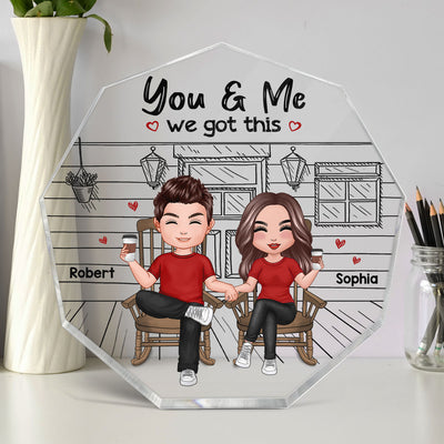 Couple Sitting Front Porch Sketch Personalized Nonagon Acrylic Plaque