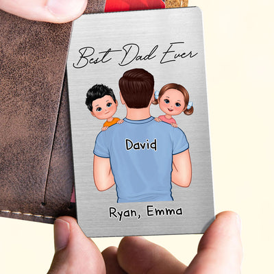 Dad Carrying Kids On Shoulder Gift For Dads Personalized Metal Wallet Card