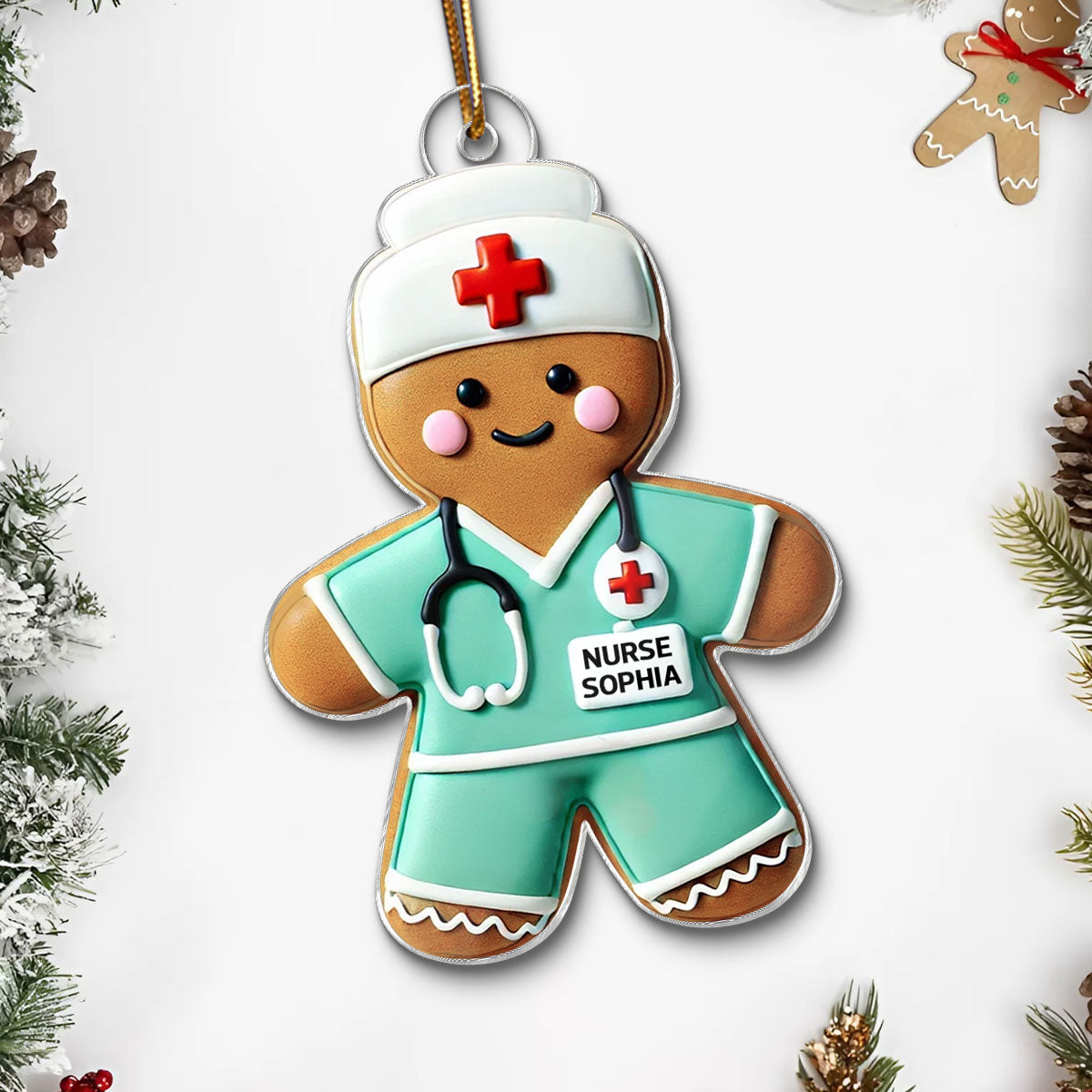3D Effect Gingerbread Nurse Personalized Acrylic Ornament, Christmas Gift For Nurses