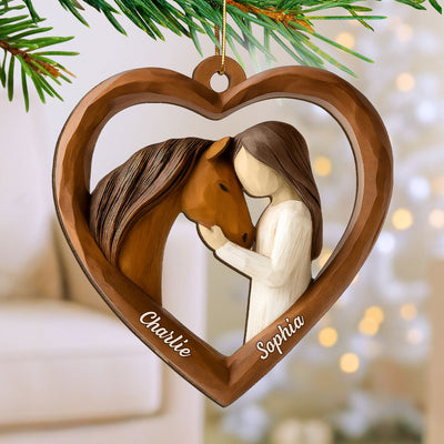 3D Wooden Effect Girl & Her Horse - Personalized Wooden Ornament