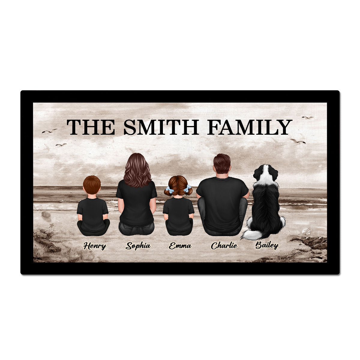 Retro Vintage Family Sitting Beach Landscape Personalized Doormat