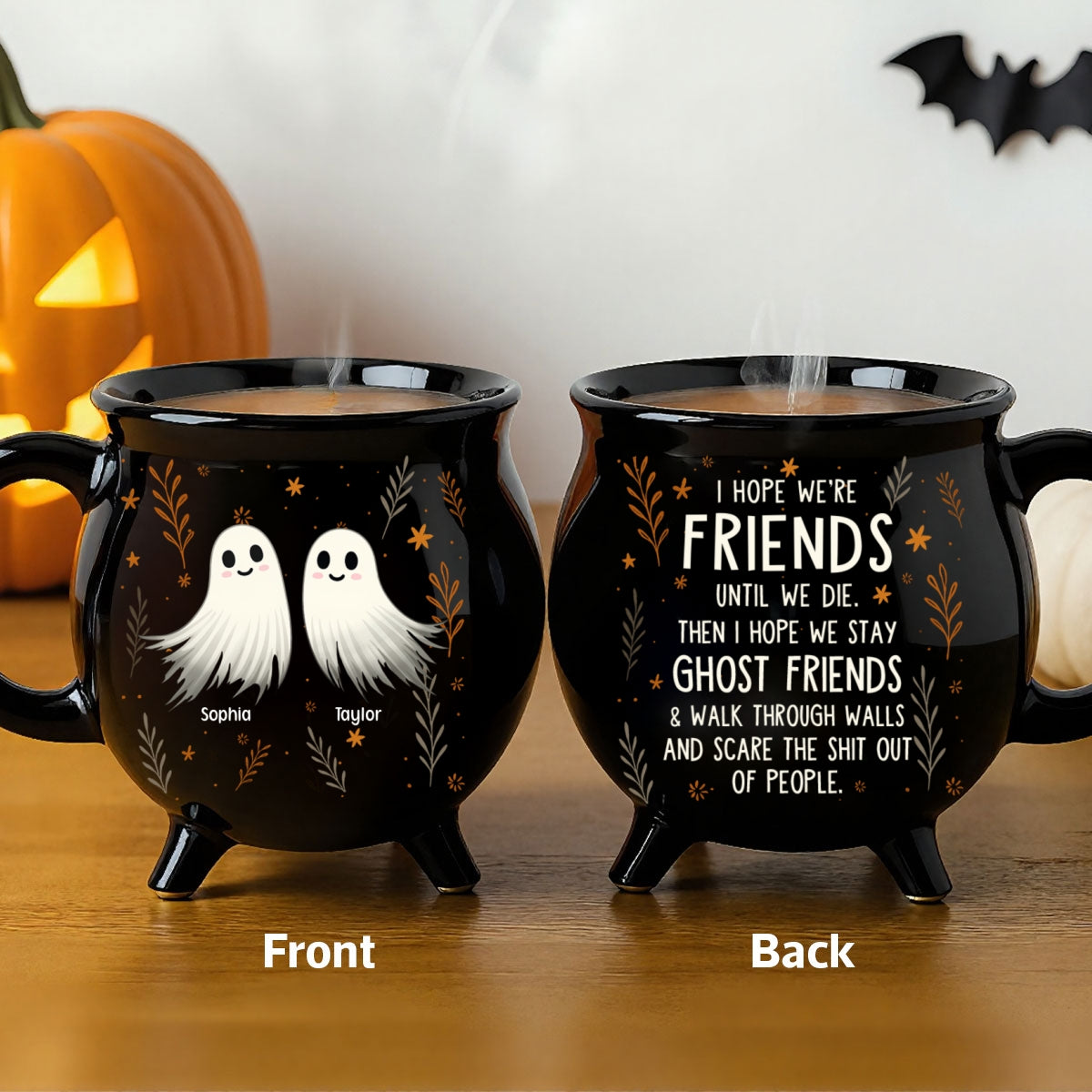 Halloween Ghost Friends Besties Personalized Ceramic Cauldron Mug