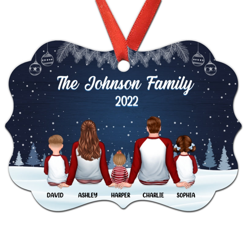 Christmas Night Pajamas Family Sitting Personalized Christmas Ornament