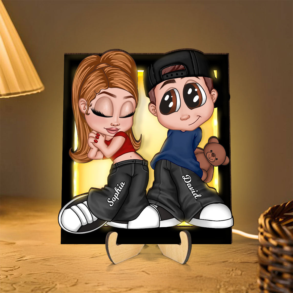 Y2K Couple Frame Personalized 2-Layer Wooden Plaque With LED, Anniversary Gift for Him, Gift for Her