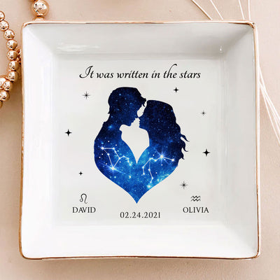 It Was Written In The Stars Hugging Couple Personalized Zodiac Constellation Jewelry Dish, Gift For Bride and Groom, Bridal Shower Gift, Anniversary Gift, Engagement Gift