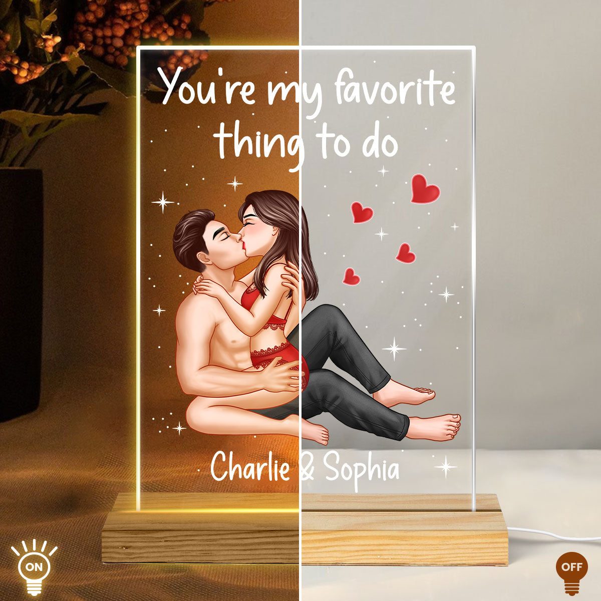 Sexy Couple Kissing Personalized Rectangle Acrylic Plaque LED Night Light