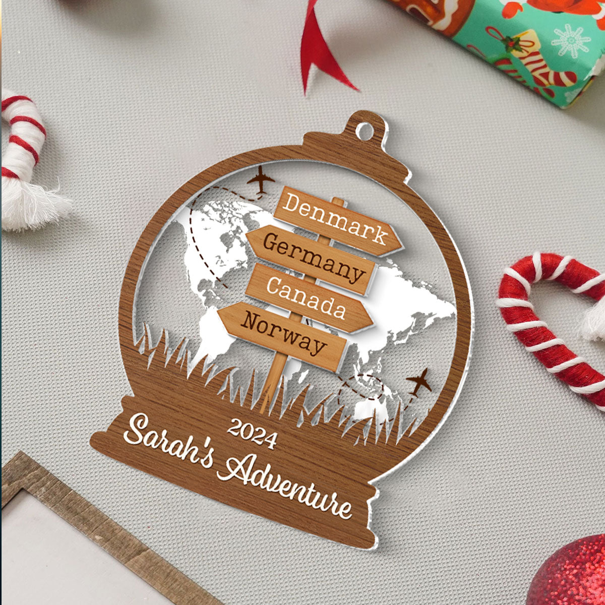 2024 Travel Adventure 2-Layered Acrylic Ornament, Personalized Travel Decoration, Christmas Gift For Travelers