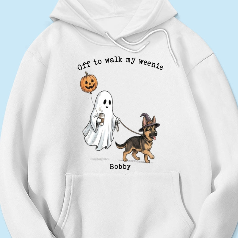 Off to Walk My Dog - Personalized Shirt - Halloween Spooky Ghost Trendy Tee for Dog Moms, Dog Dads