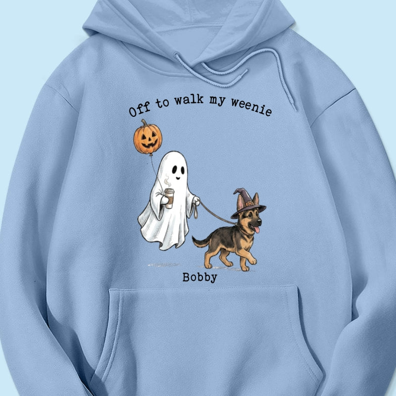 Off to Walk My Dog - Personalized Shirt - Halloween Spooky Ghost Trendy Tee for Dog Moms, Dog Dads