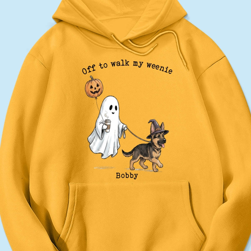 Off to Walk My Dog - Personalized Shirt - Halloween Spooky Ghost Trendy Tee for Dog Moms, Dog Dads