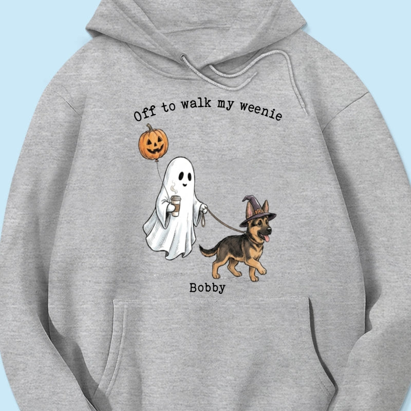 Off to Walk My Dog - Personalized Shirt - Halloween Spooky Ghost Trendy Tee for Dog Moms, Dog Dads