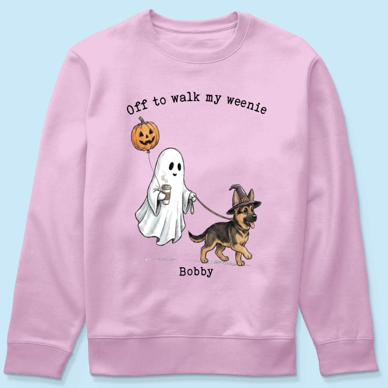 Off to Walk My Dog - Personalized Shirt - Halloween Spooky Ghost Trendy Tee for Dog Moms, Dog Dads