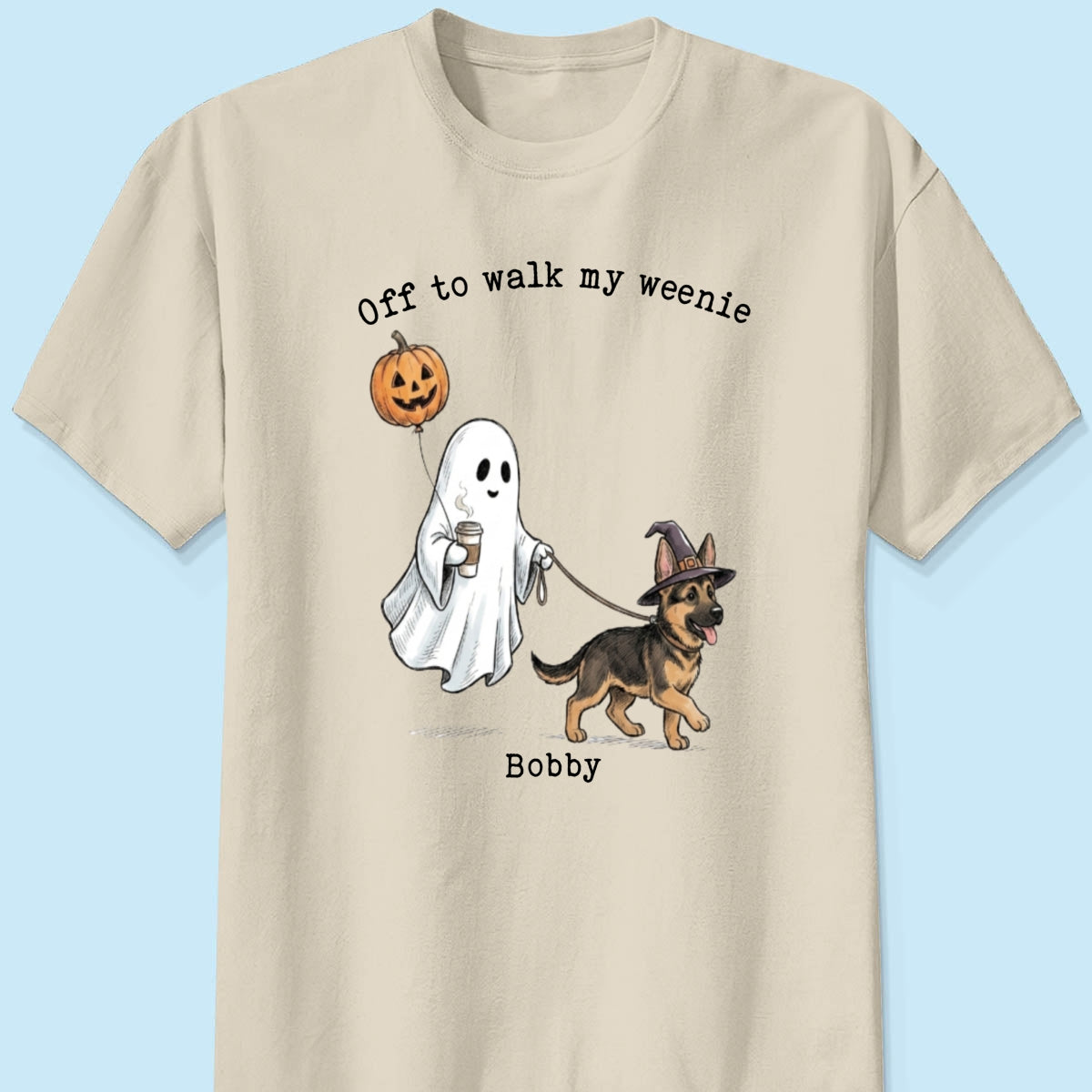 Off to Walk My Dog - Personalized Shirt - Halloween Spooky Ghost Trendy Tee for Dog Moms, Dog Dads