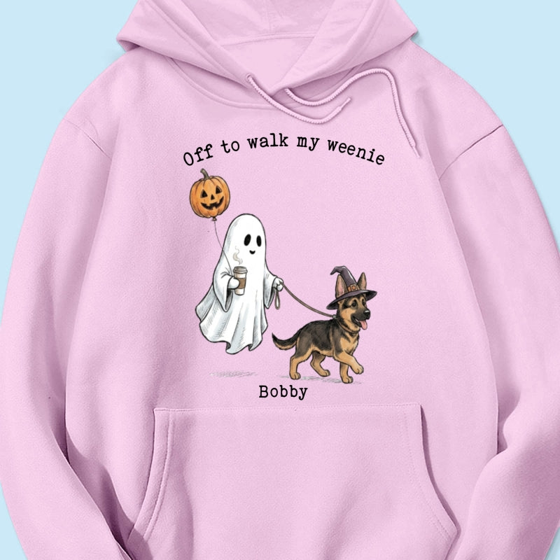 Off to Walk My Dog - Personalized Shirt - Halloween Spooky Ghost Trendy Tee for Dog Moms, Dog Dads