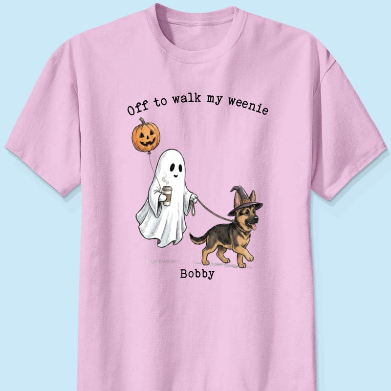 Off to Walk My Dog - Personalized Shirt - Halloween Spooky Ghost Trendy Tee for Dog Moms, Dog Dads