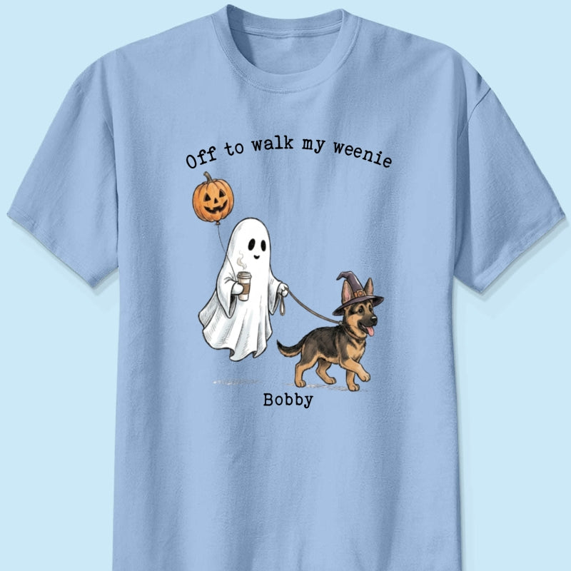 Off to Walk My Dog - Personalized Shirt - Halloween Spooky Ghost Trendy Tee for Dog Moms, Dog Dads