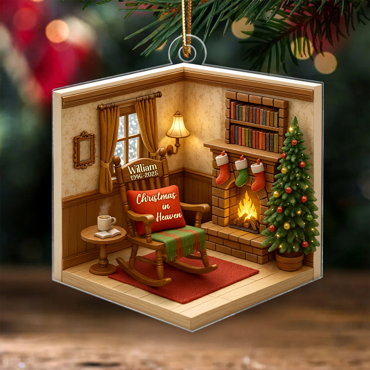 Interior 3D House Personalized Acrylic Ornament, Memorial Christmas Ornament For Grandma/Grandpa, For Mom/Dad