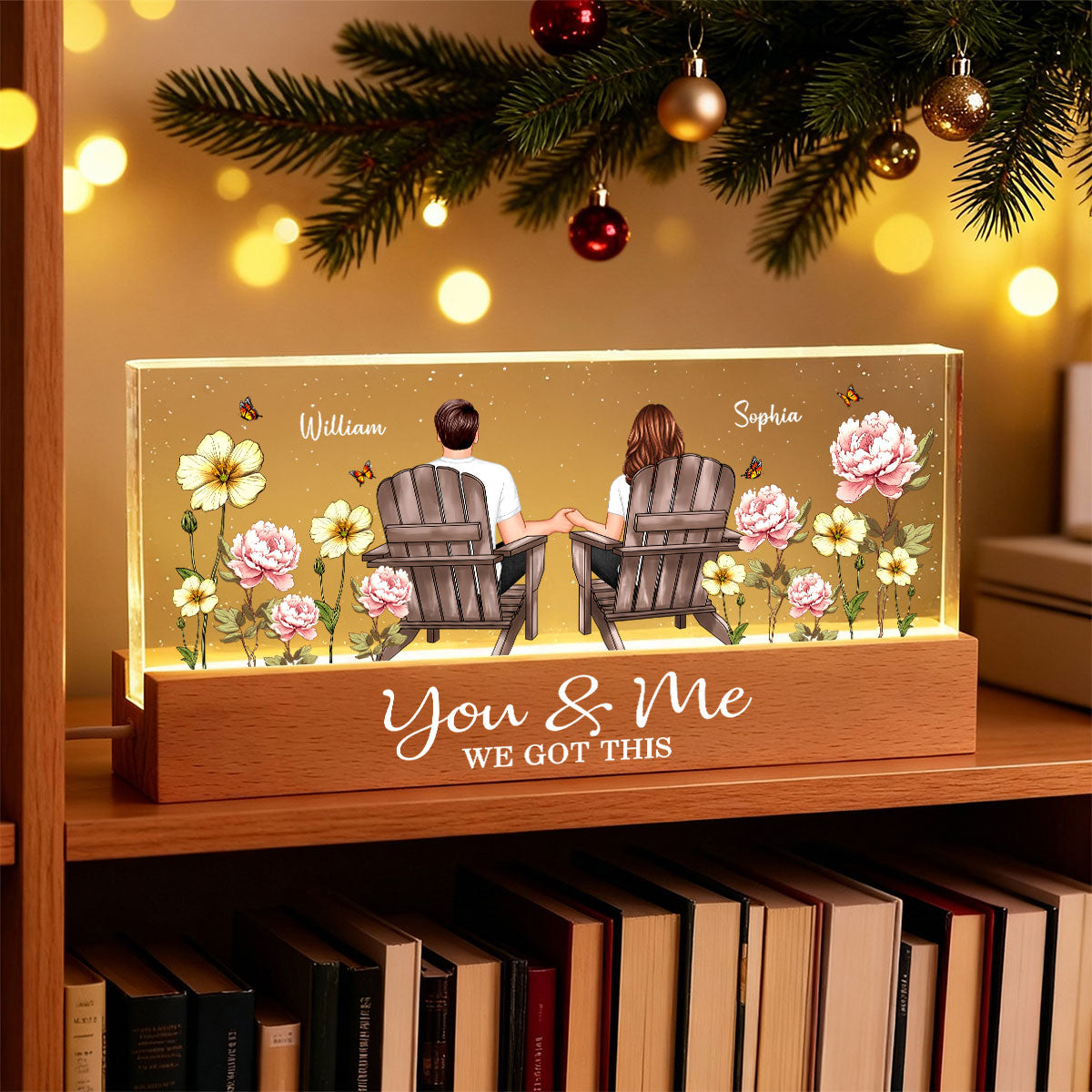 Eternal Love Couple Custom Birth Month Flower - Personalized Acrylic Block LED Night Light - Heartfelt Gift For Couple, For Him, For Her, Boyfriend, Girlfriend, Husband, Wife