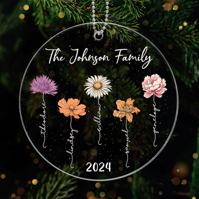Birth Month Flower Christmas Family Personalized Acrylic Ornament