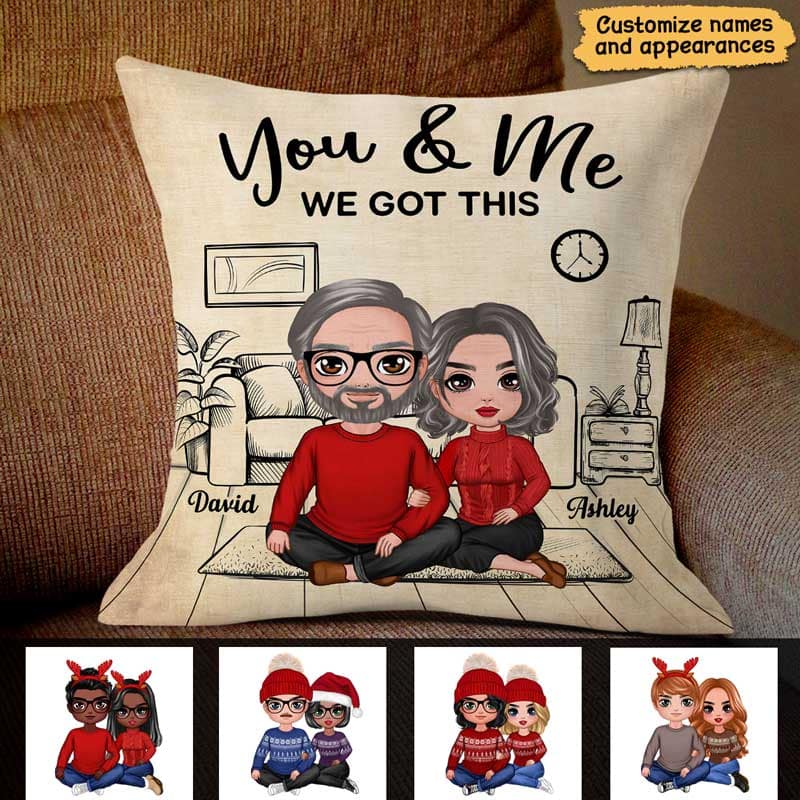 Couple Sitting In House Outline Background Personalized Pillow (Insert Included)
