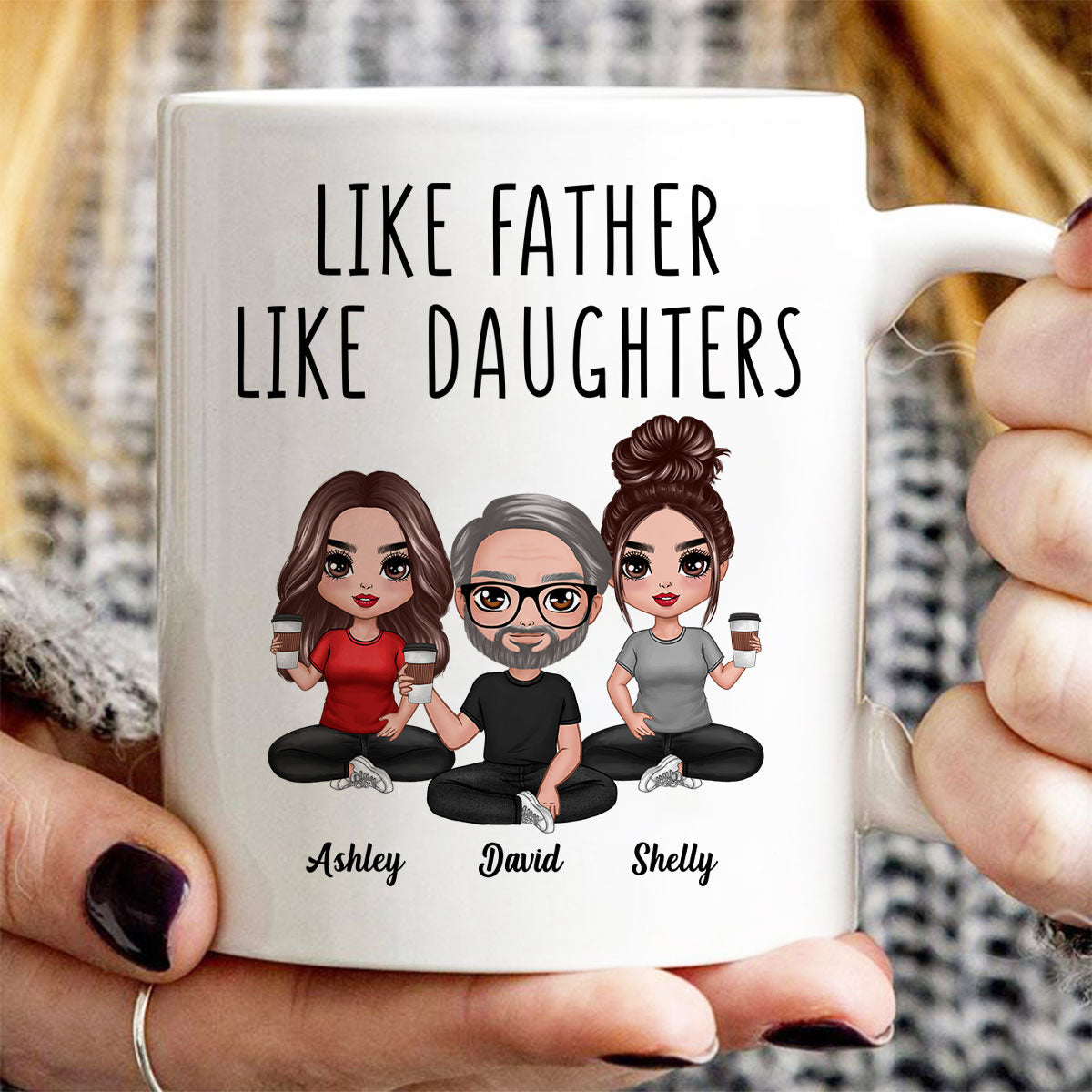 Like Father Like Daughter Son Doll Dad And Daughters Sons Sitting Father‘s Day Gift Personalized Mug