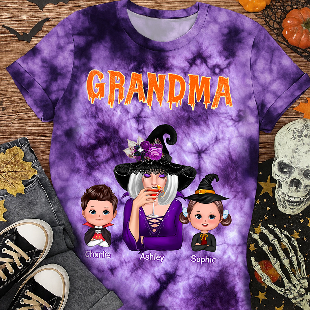 Witch Grandma & Kids Personalized Shirt, Halloween Costume for Grandma