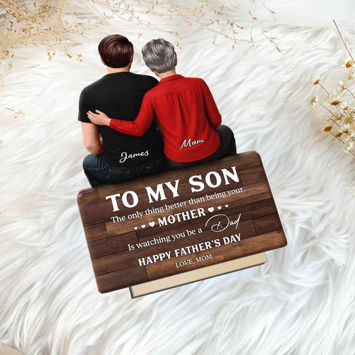 To My Son Happy Father's Day 2D Flat - Personalized Wooden Plaque - Heartfelt Father's Day Gift For Son