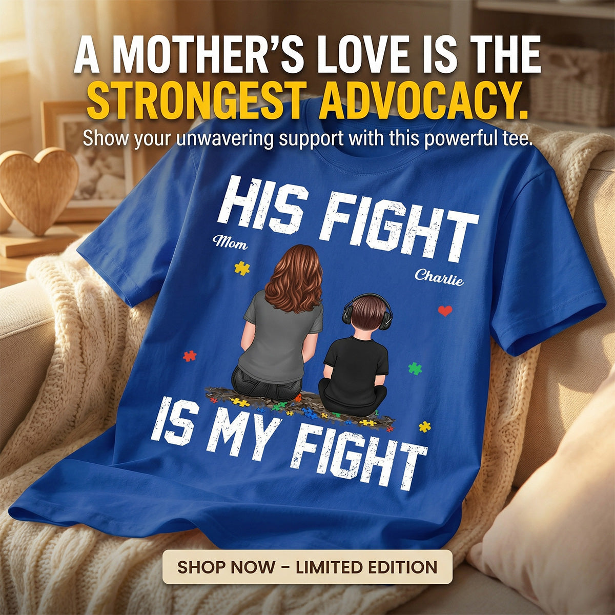 His Fight Is My Fight Autism Back View Parent & Kid - Personalized Shirt - Autism Awareness Shirt