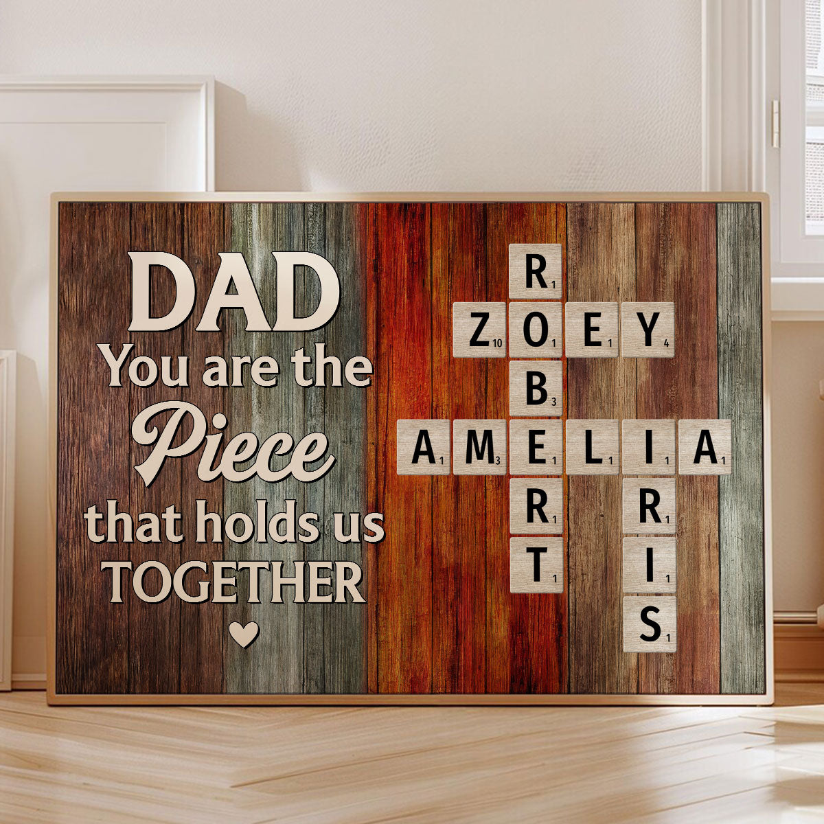 Dad You Are The Piece That Holds Us Together Crossword Puzzle Art Rustic Personalized Poster| Heartfelt Father's Day Gift For Dad