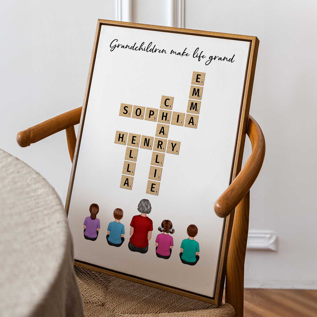 Our Grandchildren Names In Crossword Unique Gift For Grandma Grandpa Grandparents Back View Sitting Personalized Poster
