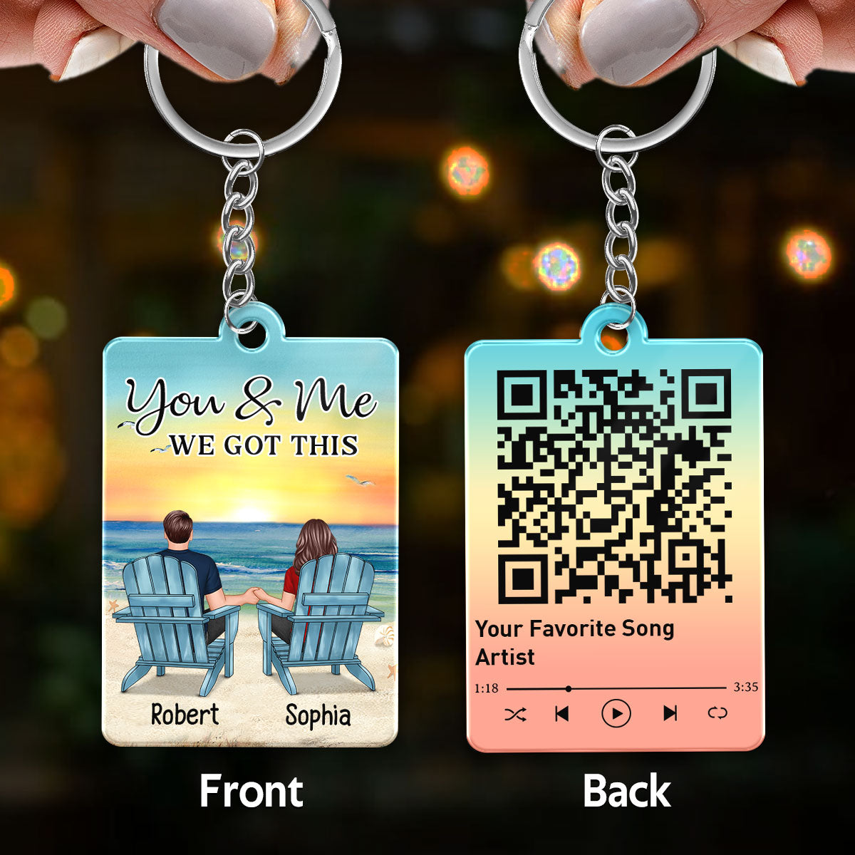 Couple Back View At Beach Favorite Song Scannable QR Code Personalized Acrylic Keychain