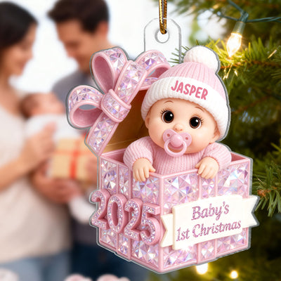 3D Shining Effect Pastel Color Baby's First Christmas - Personalized Acrylic Ornament